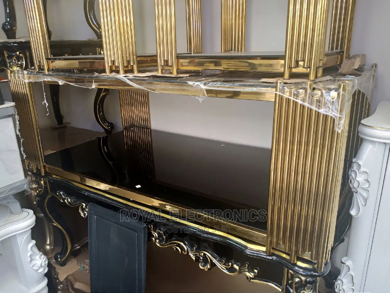 World Class Golden Metal Center Table With 2 Side Stool