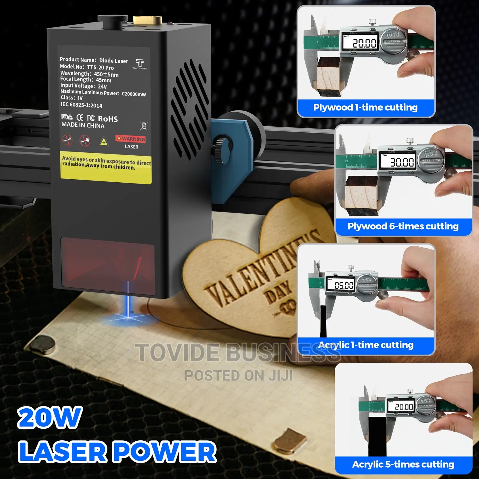 20W Laser Cutter Machine + Air Assist, Honeycomb, Rotary Mod