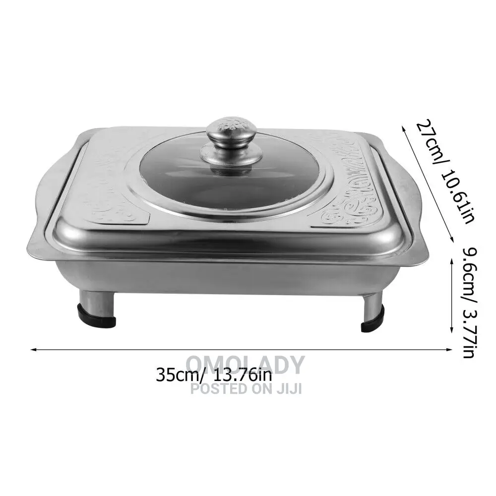 Fast Food Dish Stainless Steel With Glass Cover Ware 36x26cm