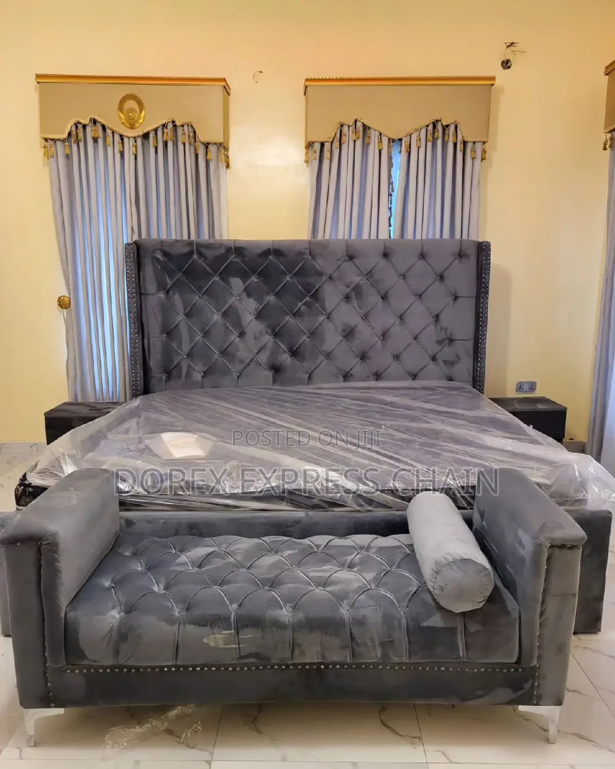 Beautiful Bedframe With Bedside and Chair