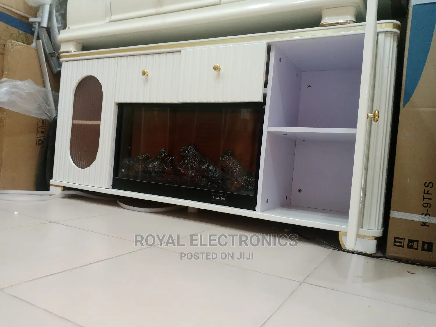 White Fireplace TV Stands With Double Drawer