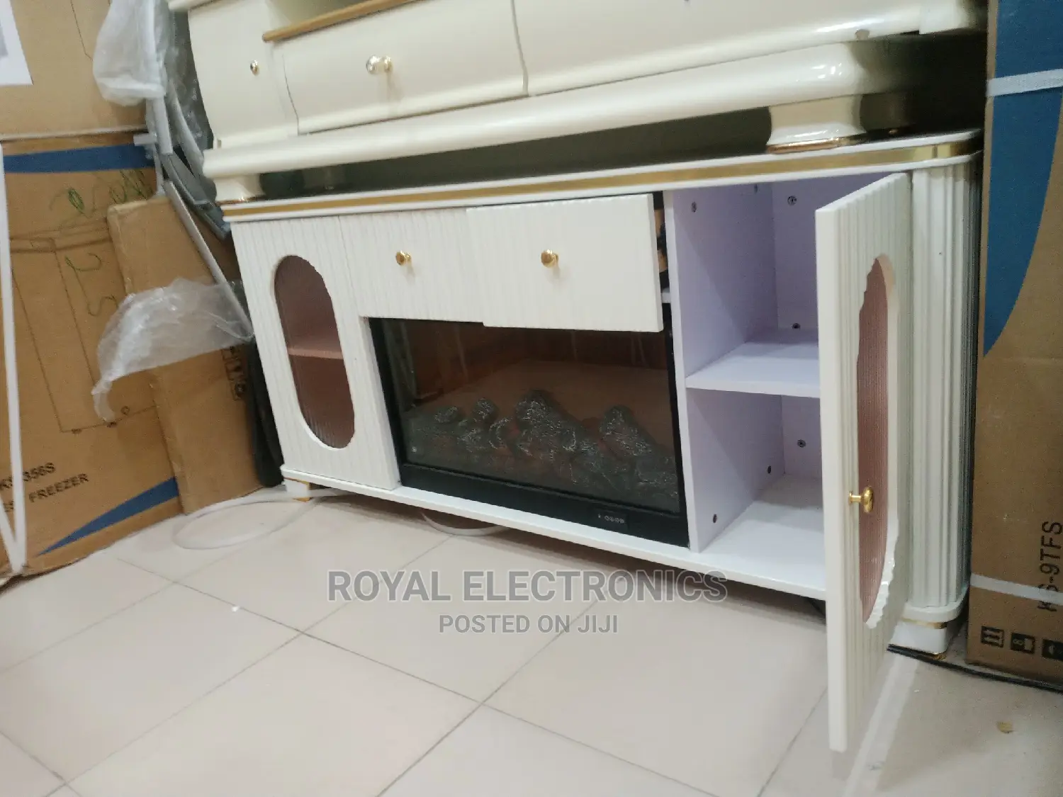 Brand New White Fireplace TV Stands With Double Drawer