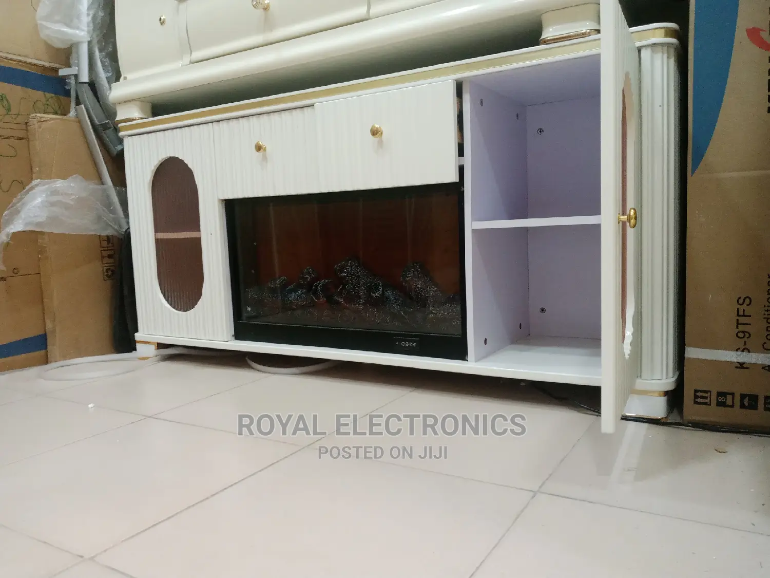 Brand New White Fireplace TV Stands With Double Drawer
