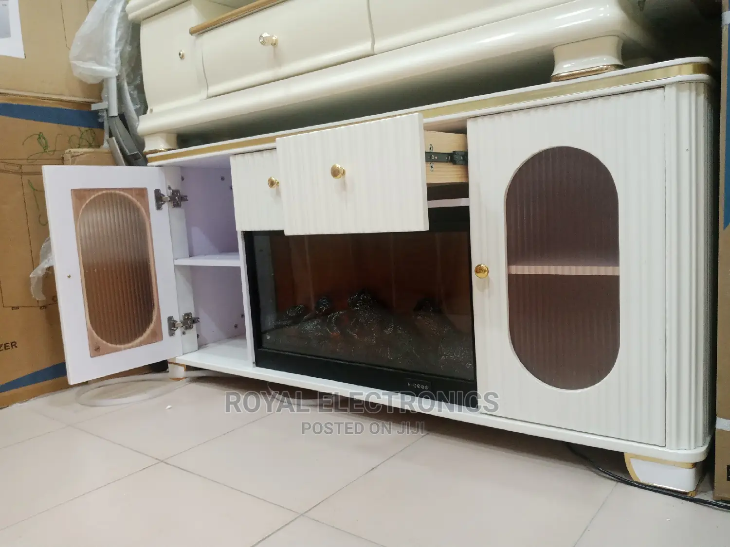 Latest White Fireplace TV Stands With Double Drawer