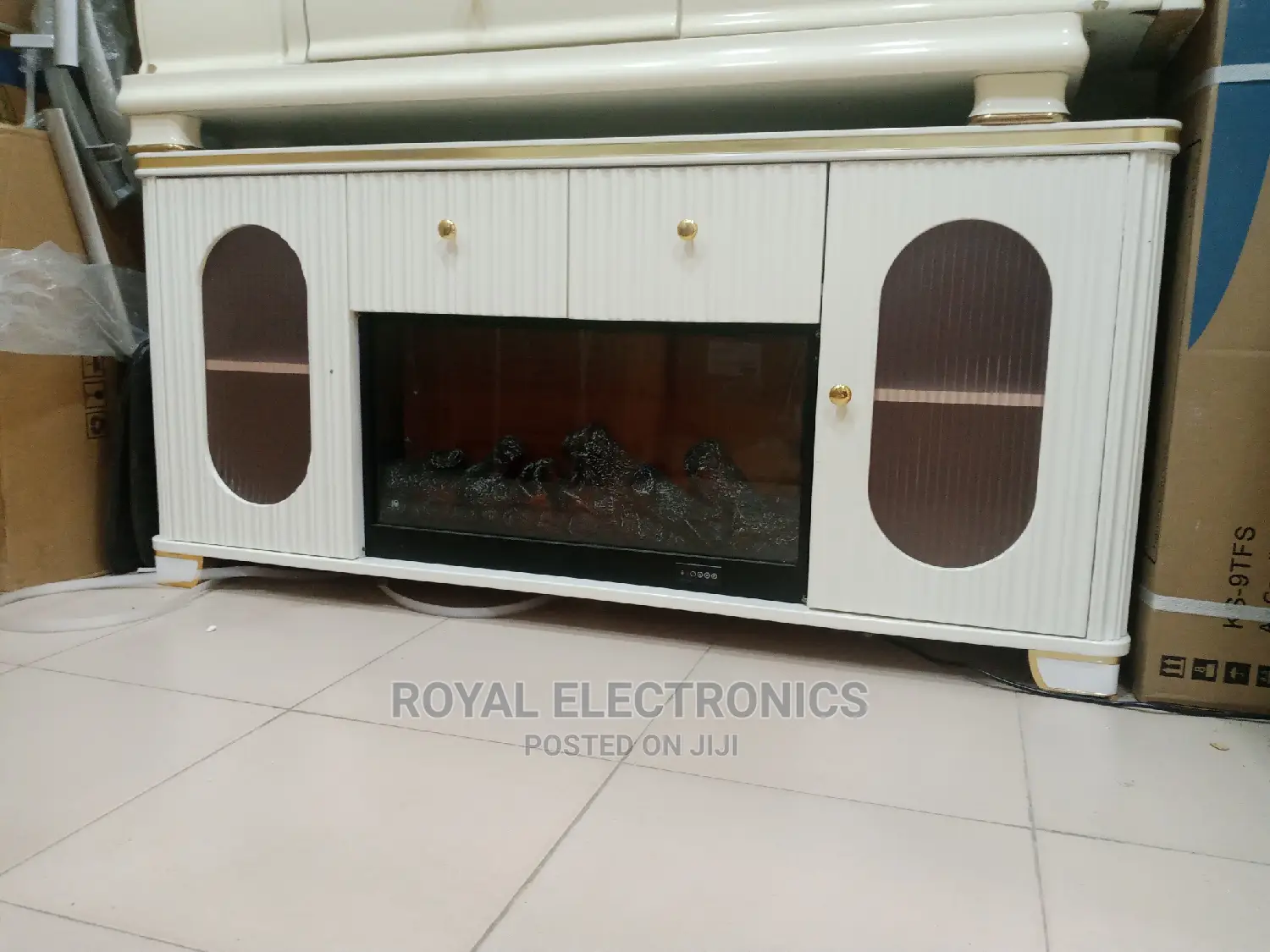 Great Quality White Fireplace TV Stands With Double Drawer