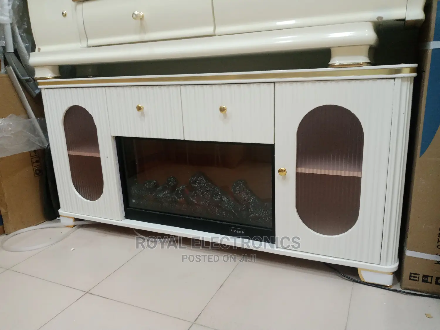 Superior Quality White Fireplace Tv Stand With Double Drawer