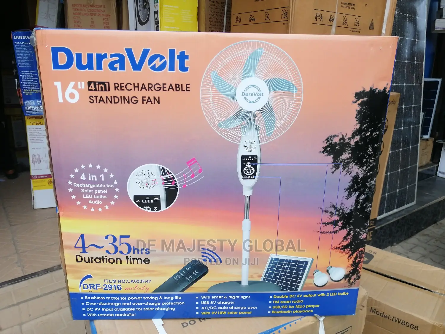 Solar Fan All in One DC Fan With Panel, Bulbs Mp3 Player /FM