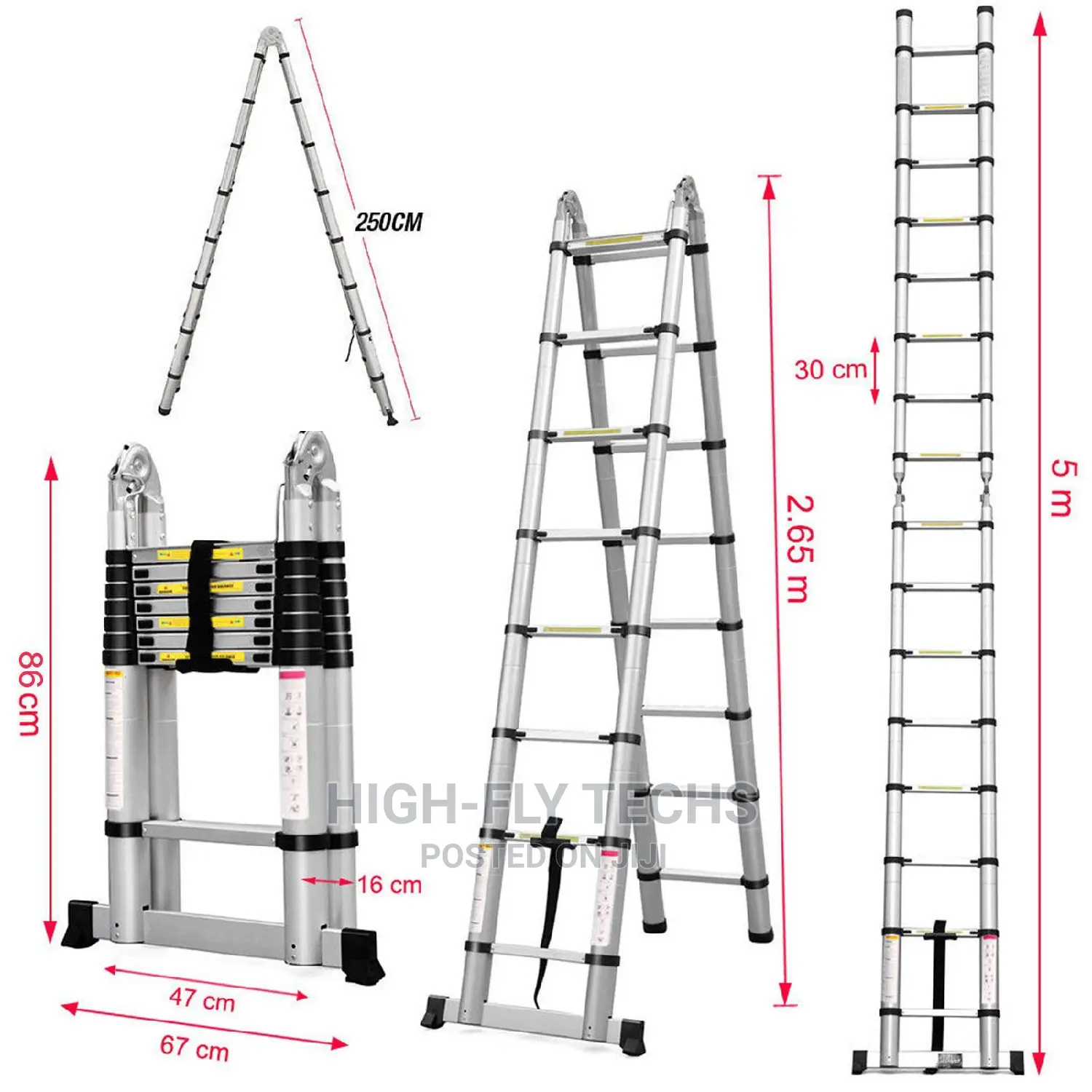 EN131 Telescoping 5M A-type/Frame(2.5M+2.5M) Ladder