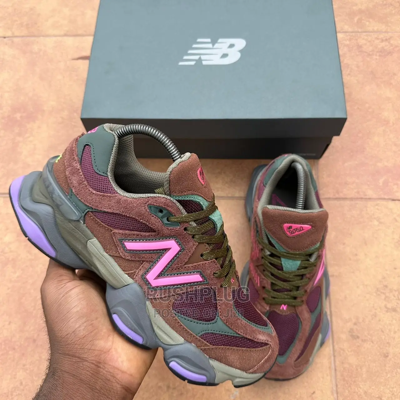 New Balance 9060 Rich Oak Burgundy Pink Sneakers