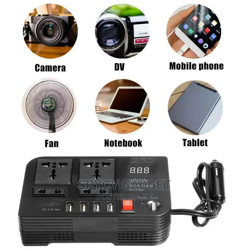 300w Car Power Inverter With Usb Ports Socket Plug