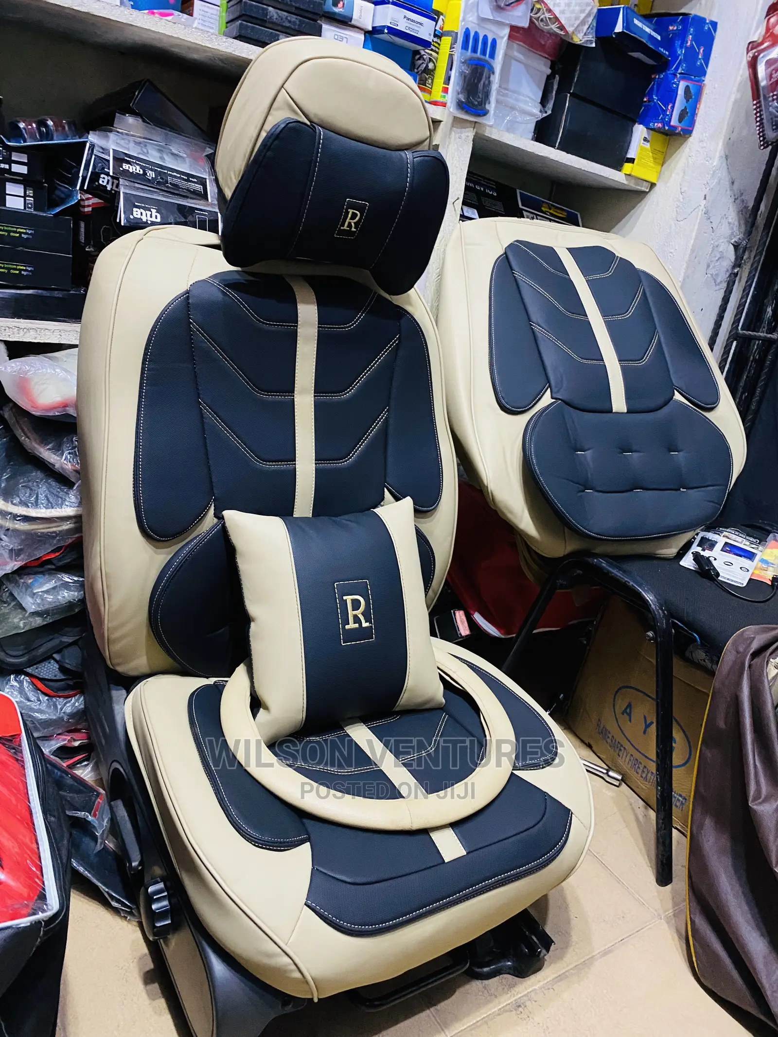 5 Seater Car Seat Cover Cream and Black
