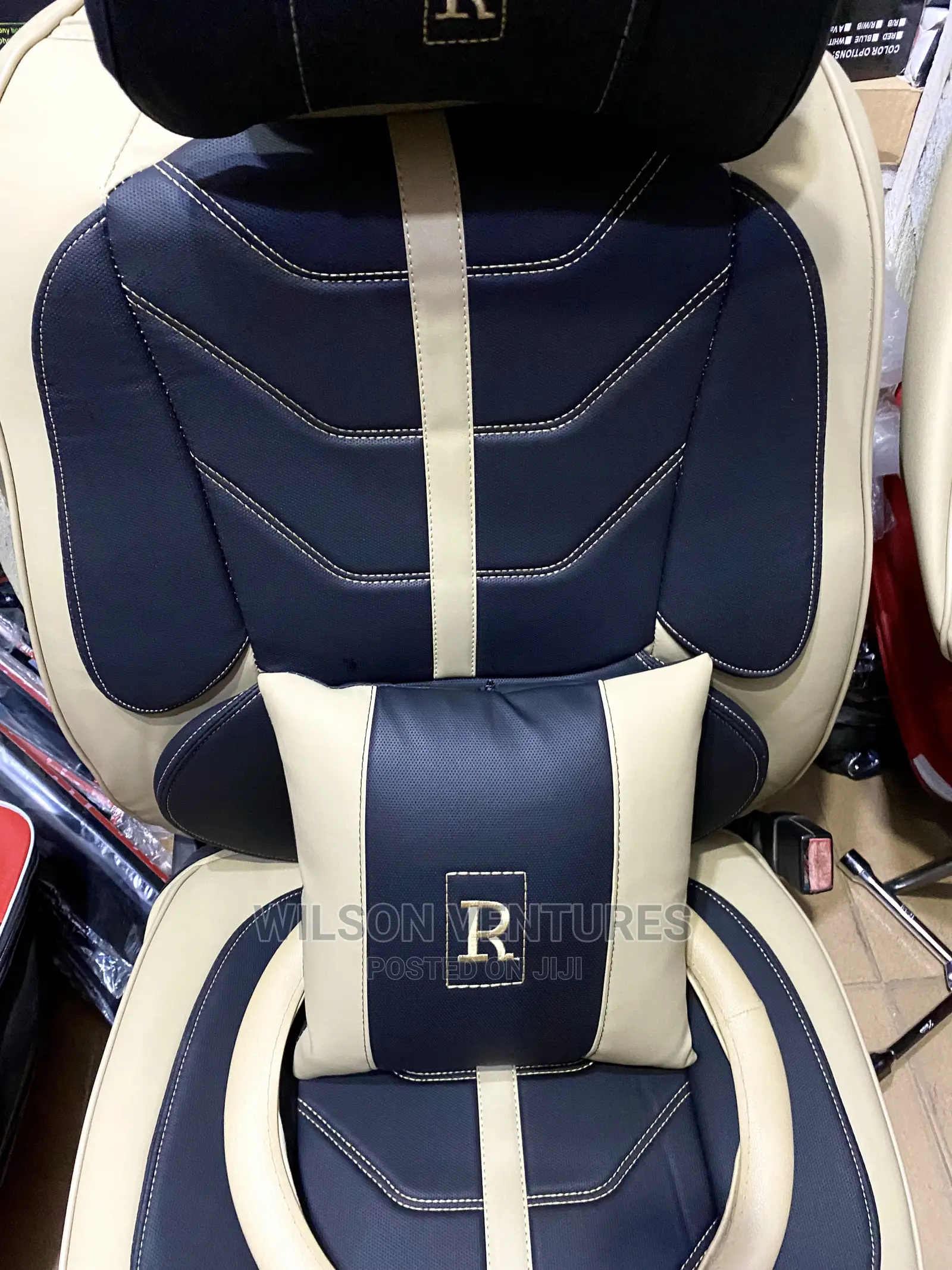 5 Seater Car Seat Cover Cream and Black