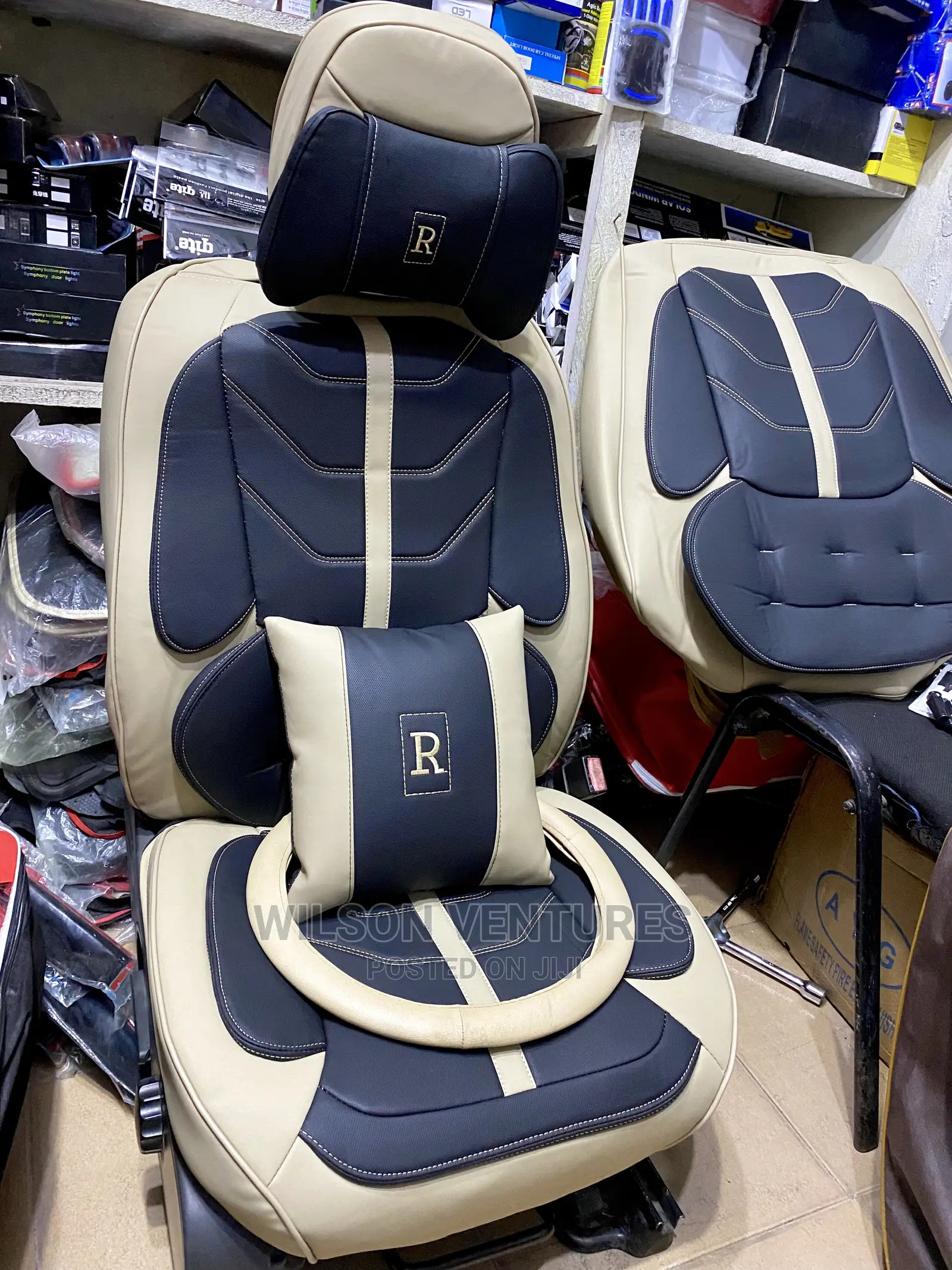 5 Seater Car Seat Cover Cream and Black