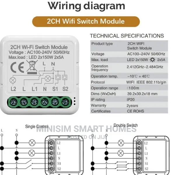 2 Gang Wifi Switch Module