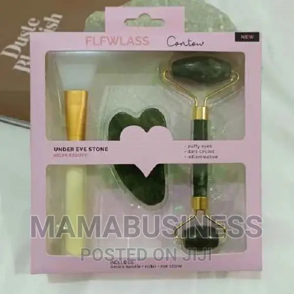 3 in 1 Contour Jade Roller and Gua Sha With Brush Set