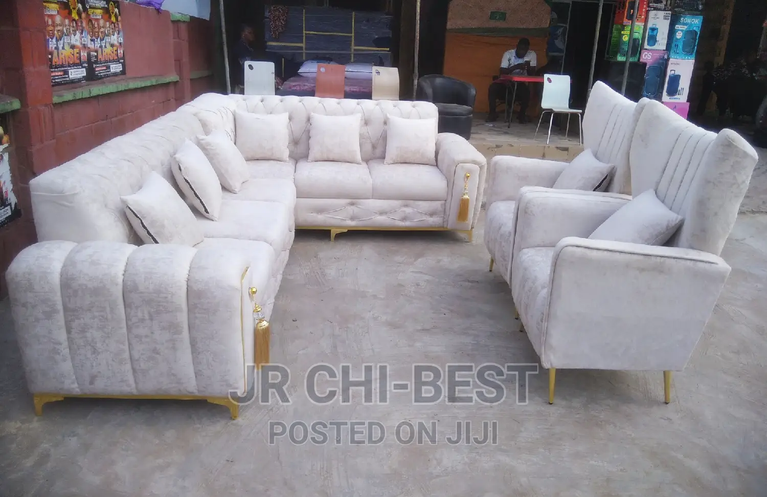 Quality Set of Upholstery L - Shaped Fabric Sofa Chairs