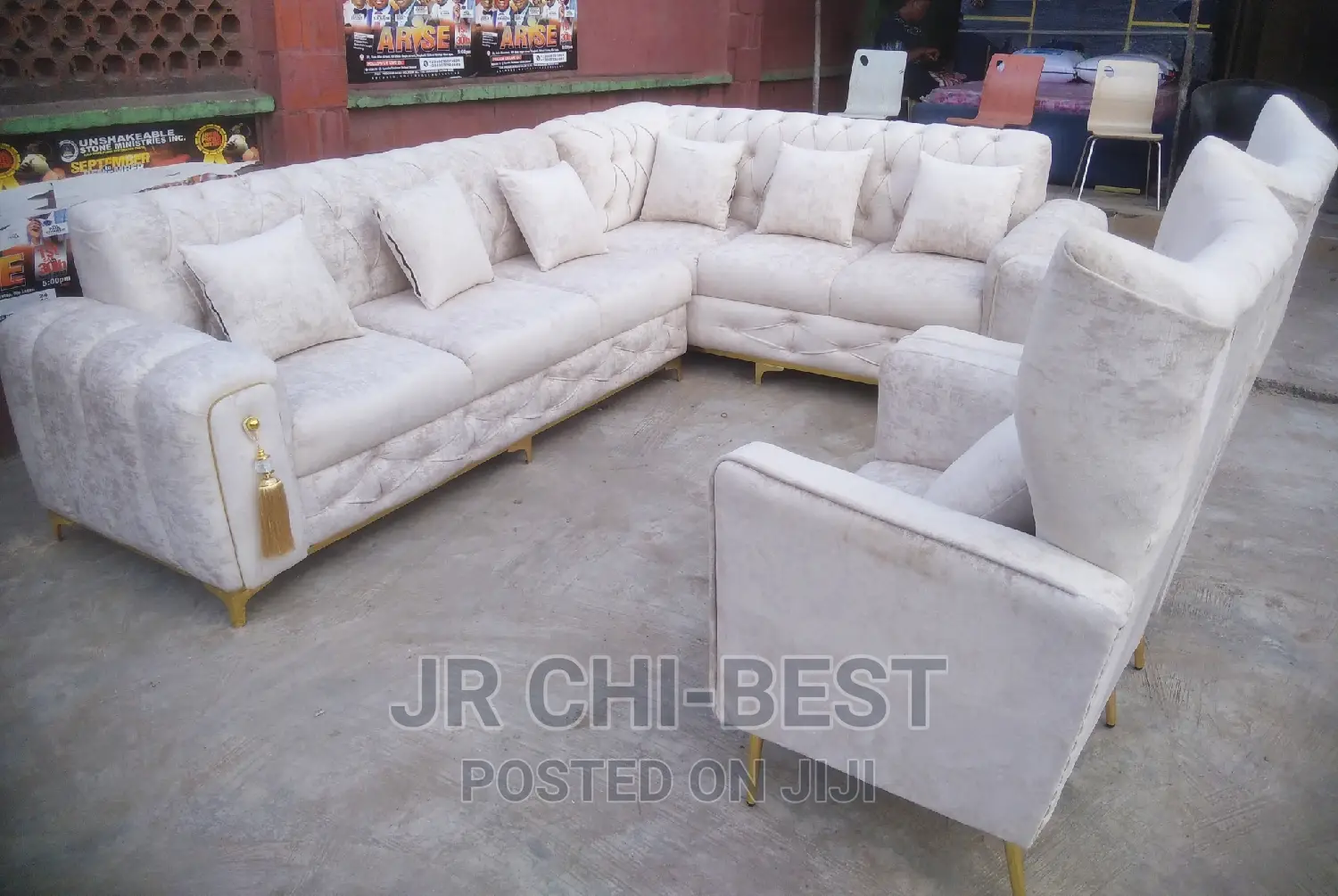 Elegant Living Room L-Shaped Fabric Upholstery Sofa | Chairs | Couch
