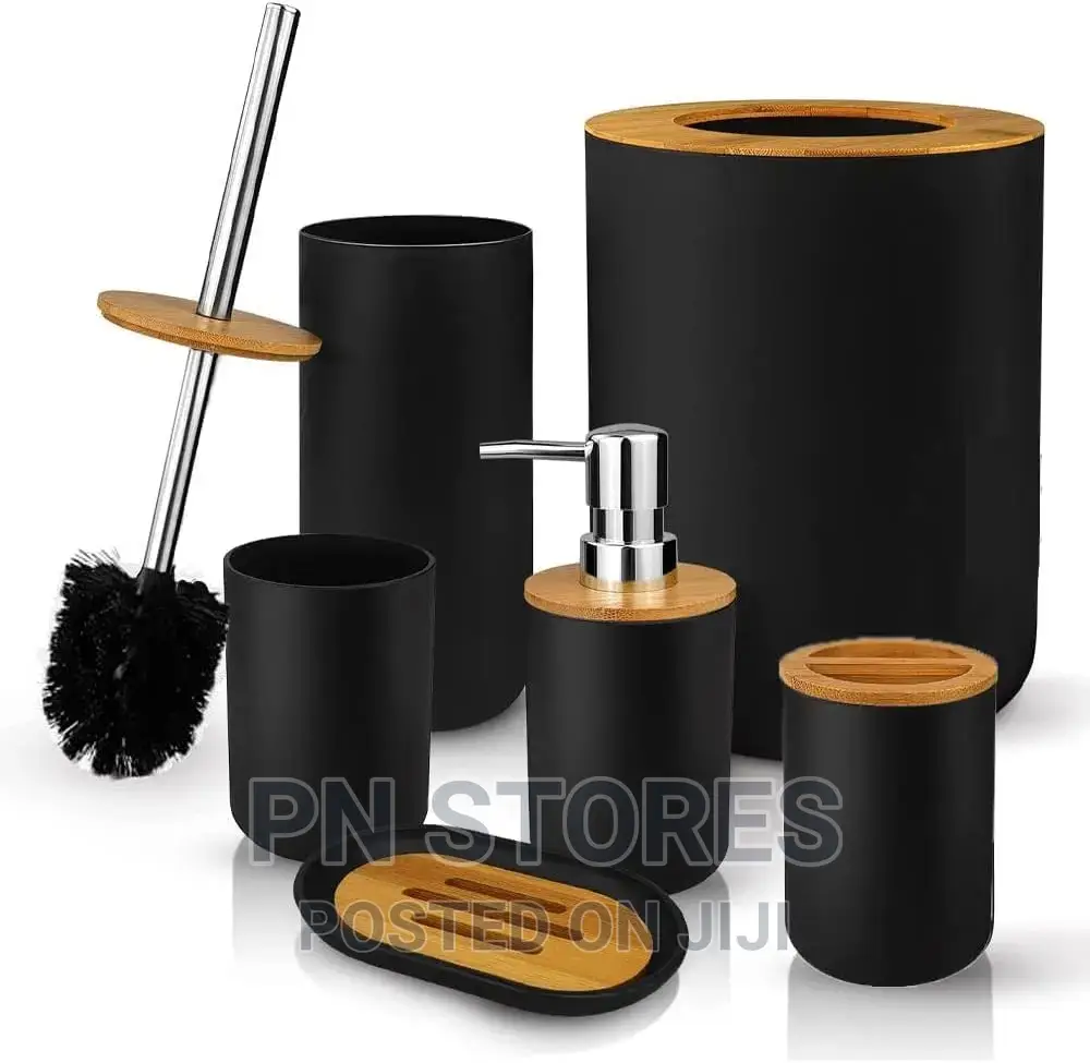 8pcs Bathroom and Toilet Accessory Set Bamboo