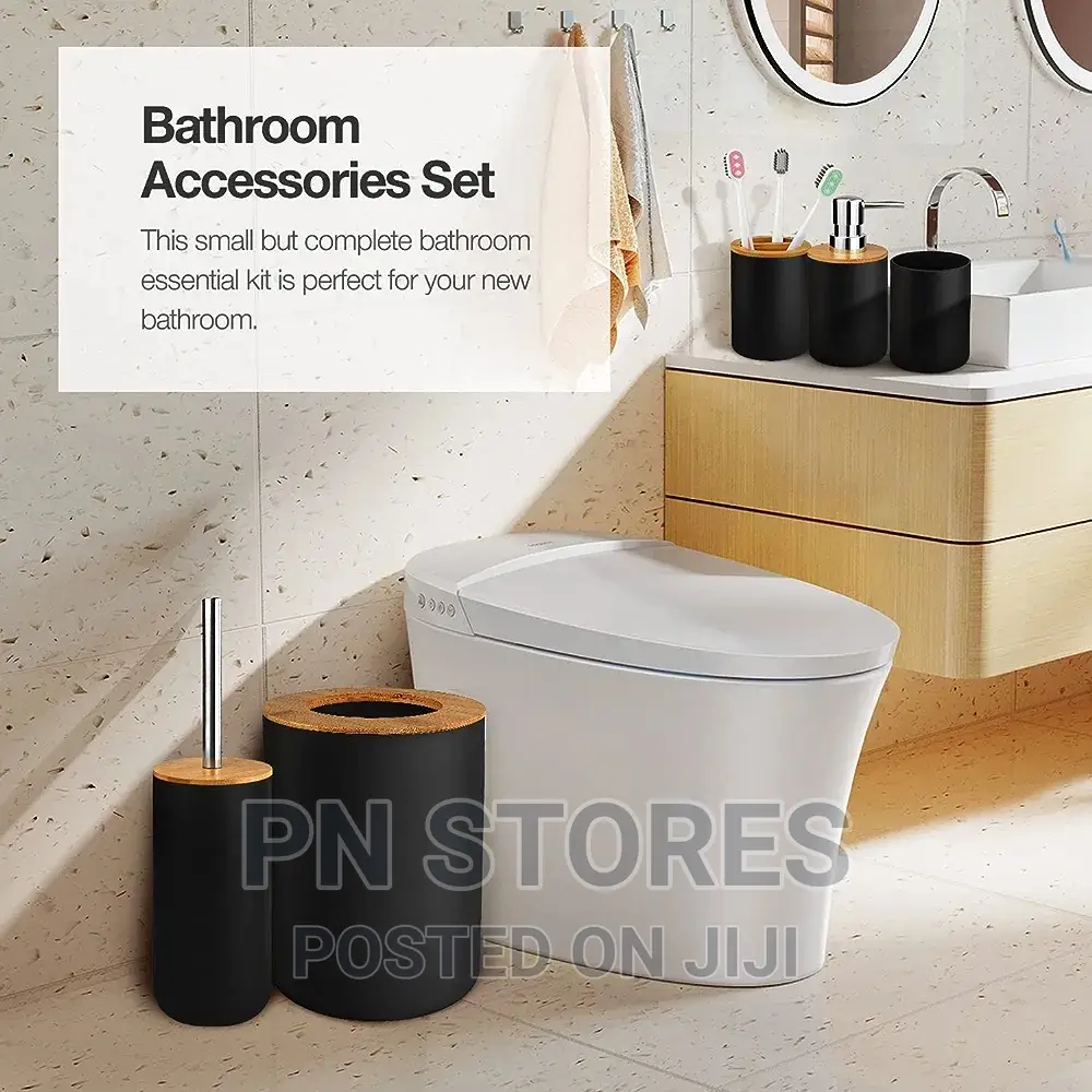 8pcs Bathroom and Toilet Accessory Set Bamboo