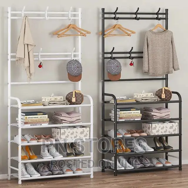 Multifunctional Shoe and Coat Rack- White- 5 Layers