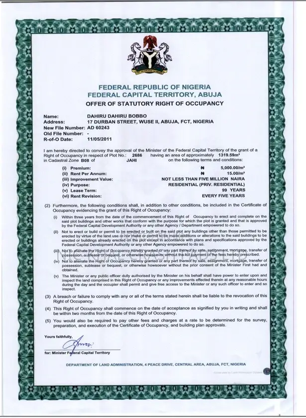C of O Fully Paid For