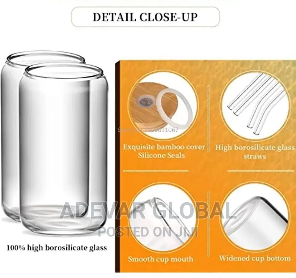 Coffee Mug Glass Cup With Bamboo Lid And Straw Transparent