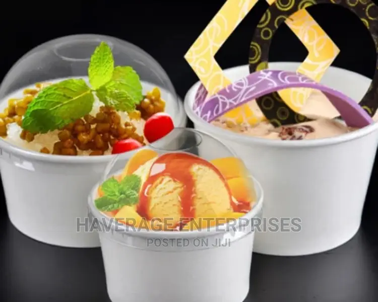 Disposable Paper Ice Cream/Chops/Food Cups With Dome Lids 7oz ~200pcs