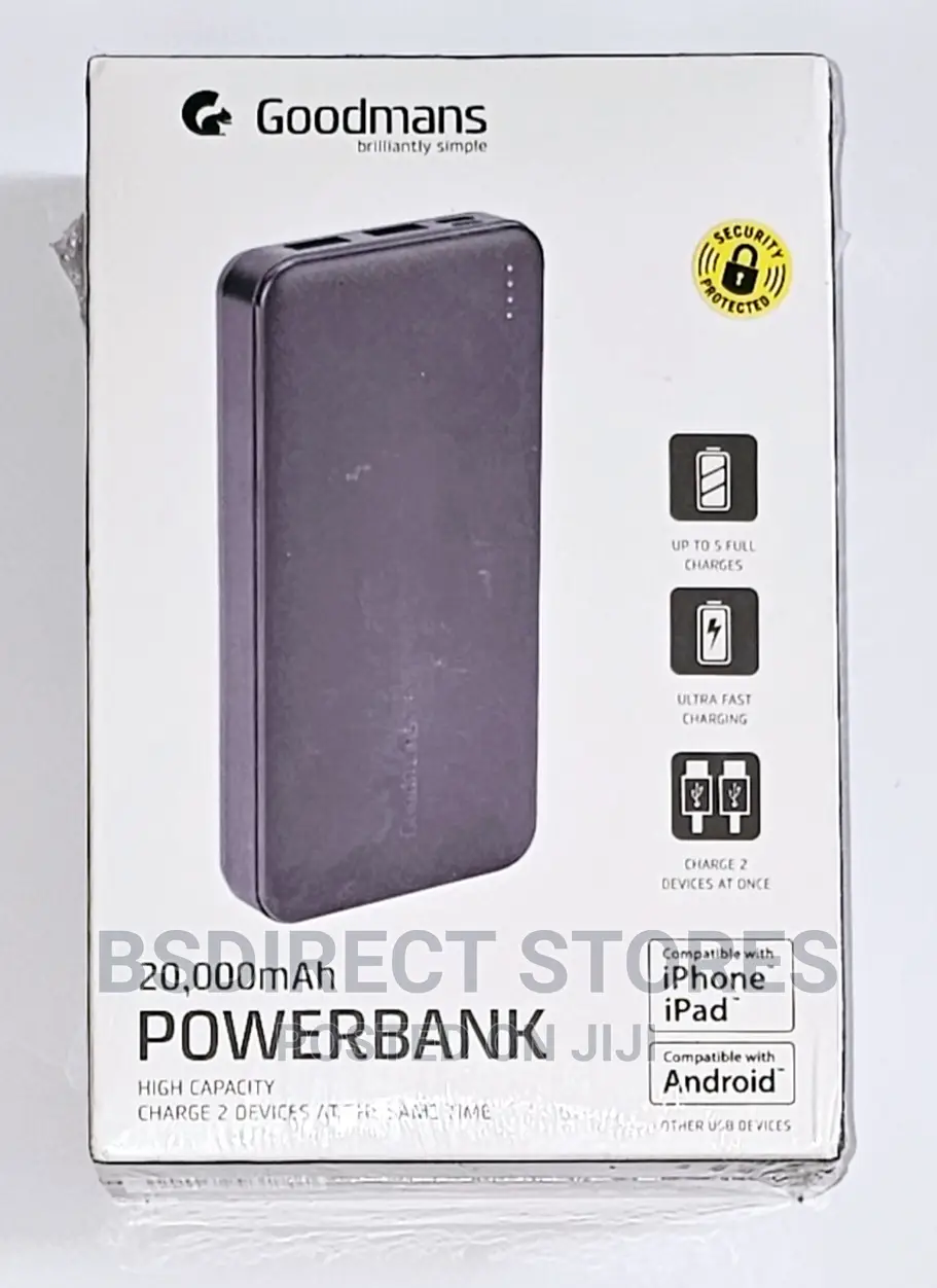 Goodmans High Capacity Ultra Fast Power Bank 20000mah BLACK