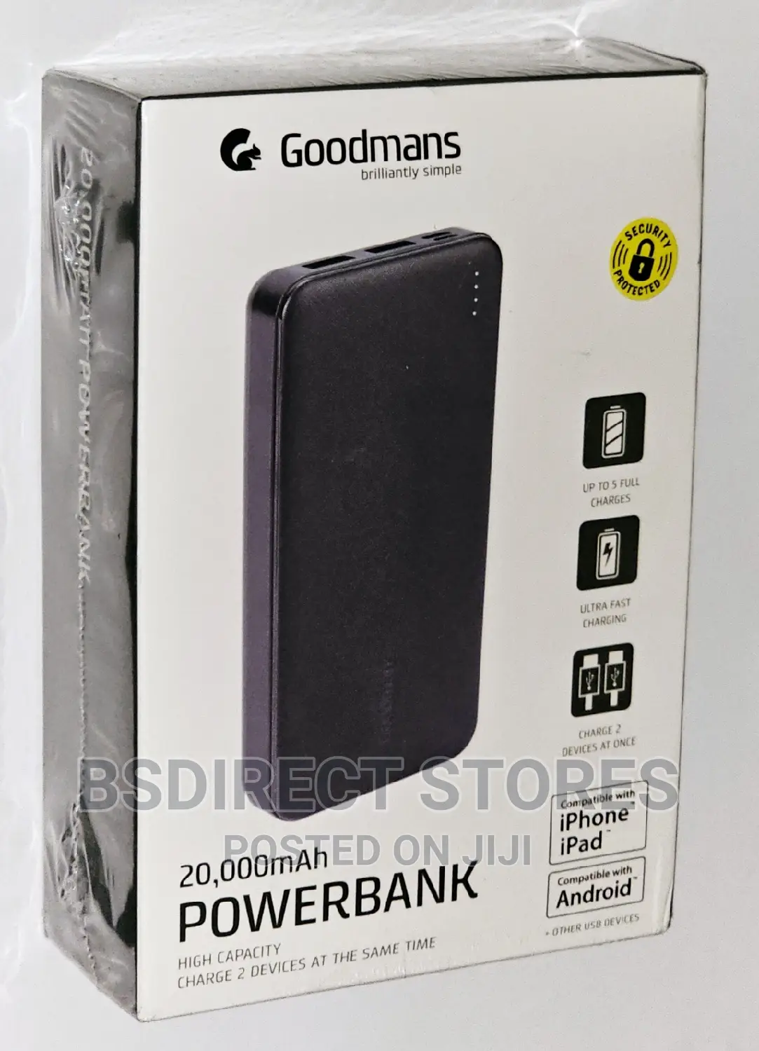 Goodmans High Capacity Ultra Fast Power Bank 20000mah BLACK