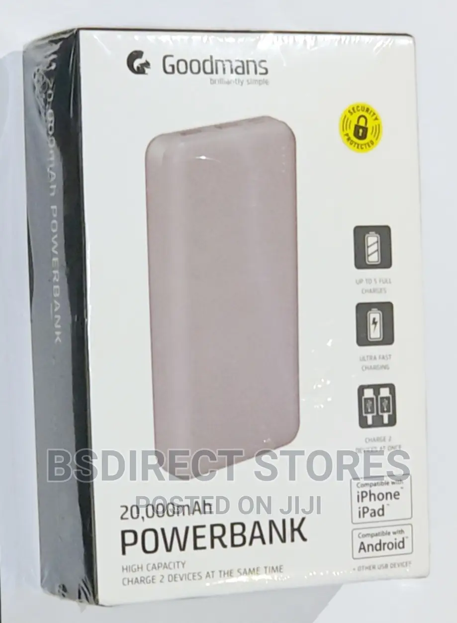 Goodmans SILVER High Capacity Ultra Fast Power Bank 20000mah