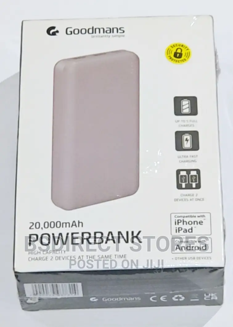 Goodmans SILVER High Capacity Ultra Fast Power Bank 20000mah