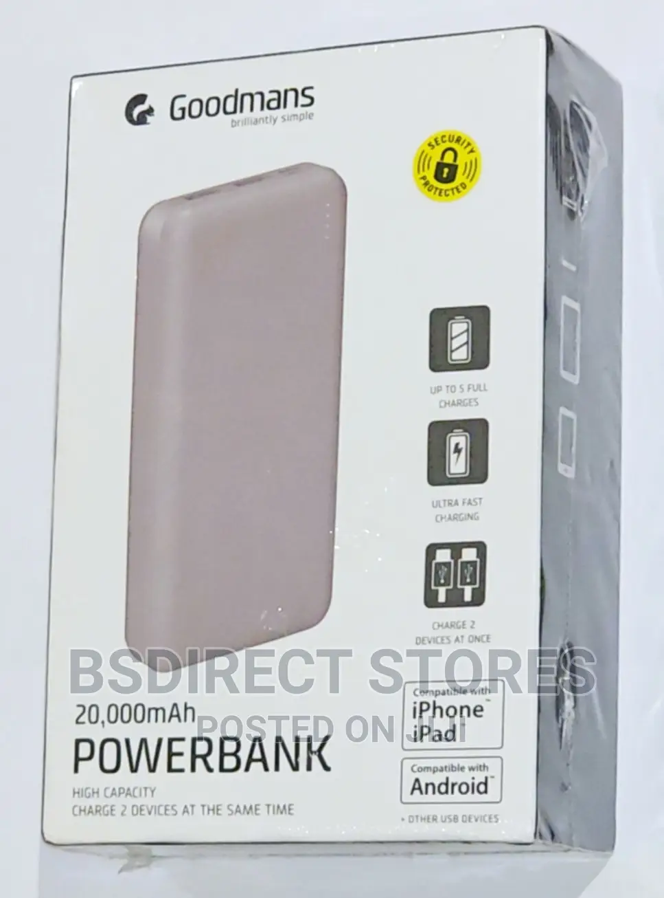 Goodmans SILVER High Capacity Ultra Fast Power Bank 20000mah