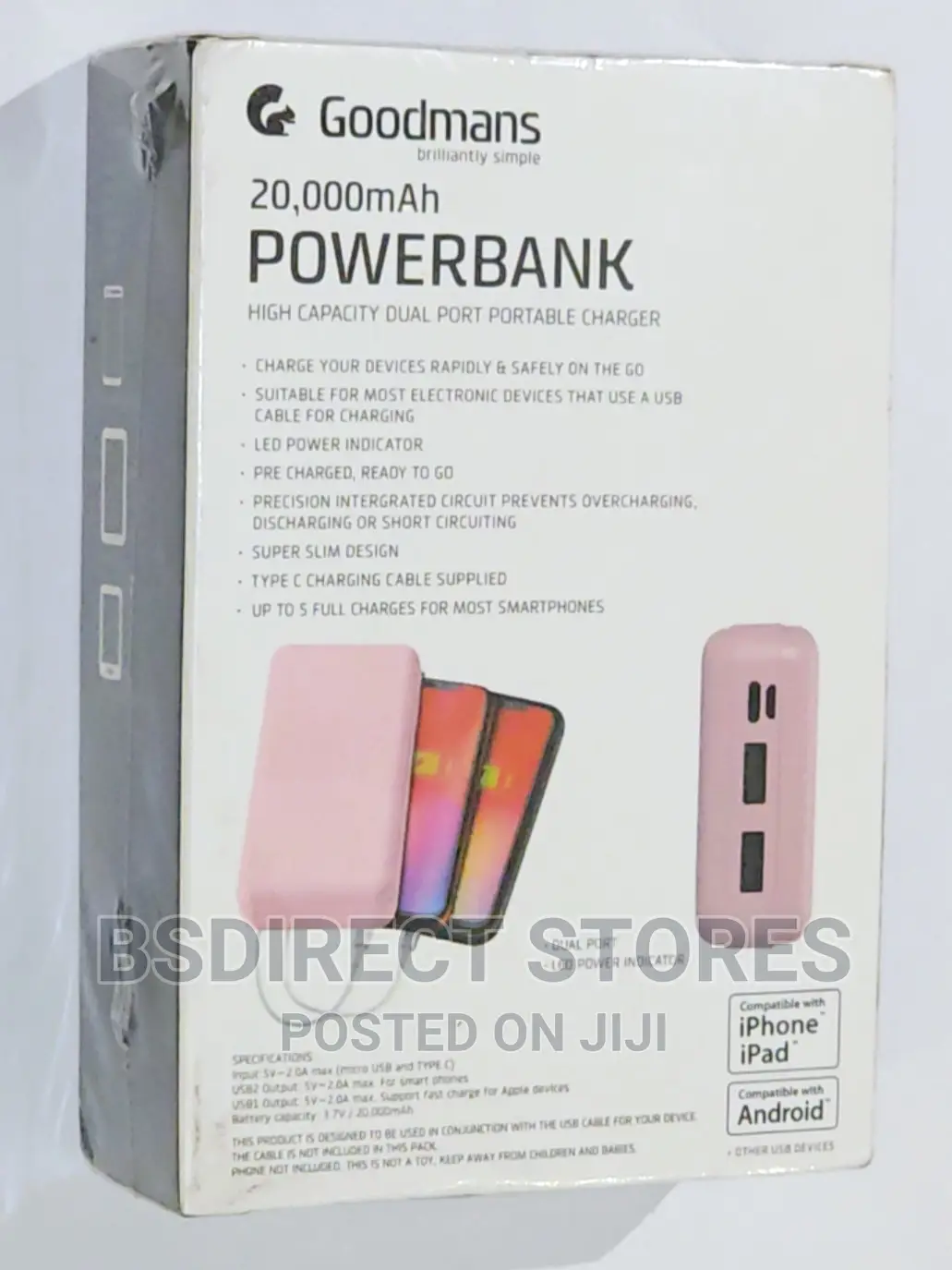 Goodmans ROSE GOLD High Capacity Fast Power Bank 20000mah