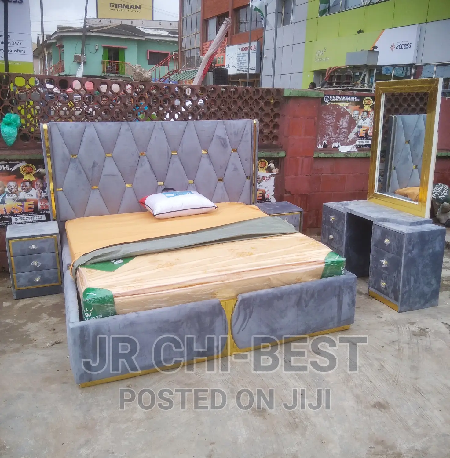 Full Set of 6 by 6 Upholstery Padded Wooden Bed Frame