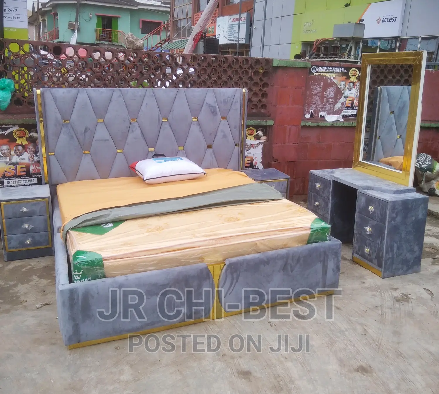 Highly Valued Complete Set of Upholstery Padded 6 by 6 Bed Frame