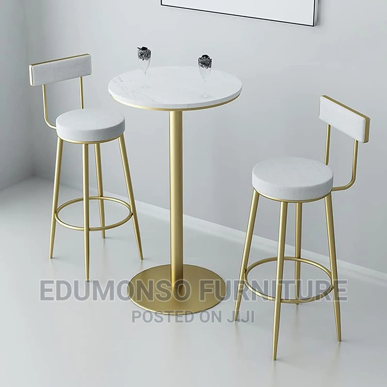 Marble Round High-Leg Table, Golden Cocktail Table