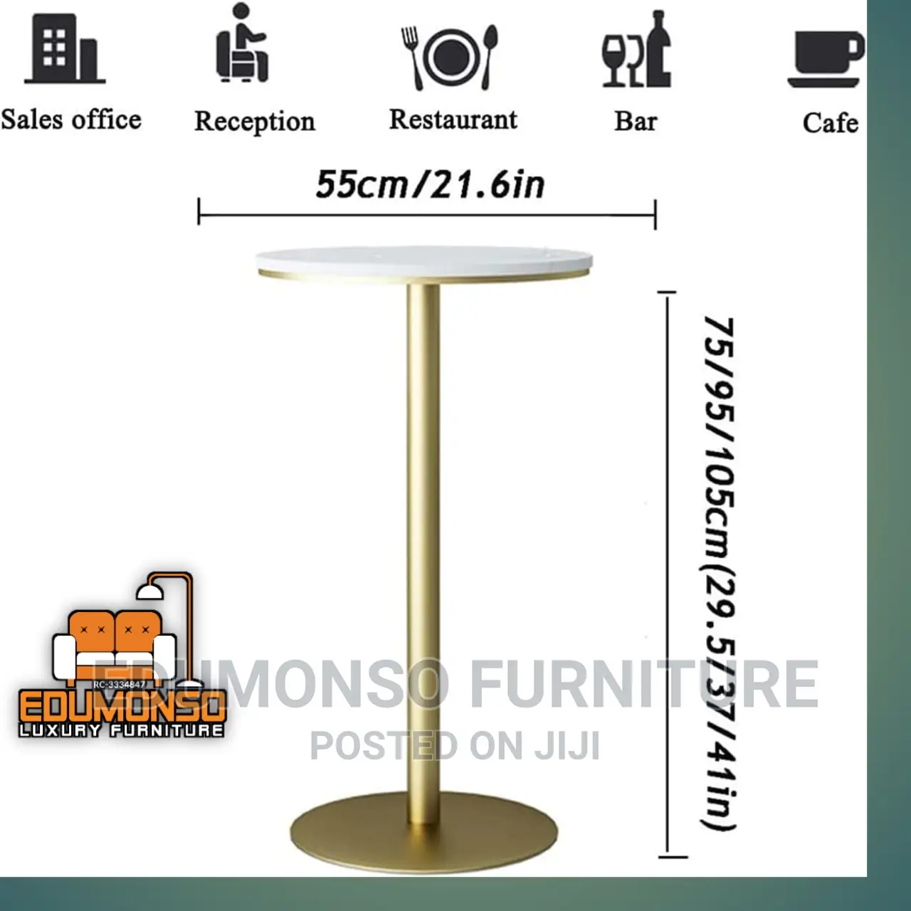 Marble Round High-Leg Table, Golden Cocktail Table