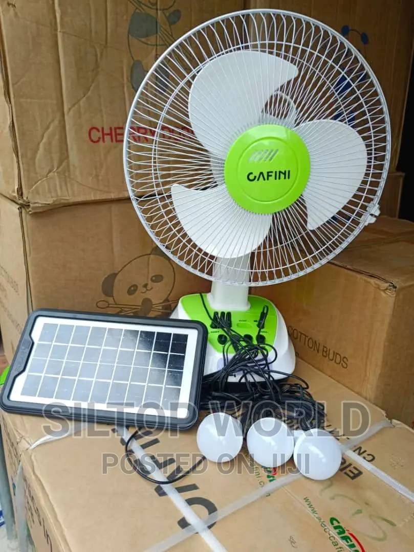 12" Cafini Rechargeable Ac/Dc Fan With 3 Led Bulbs