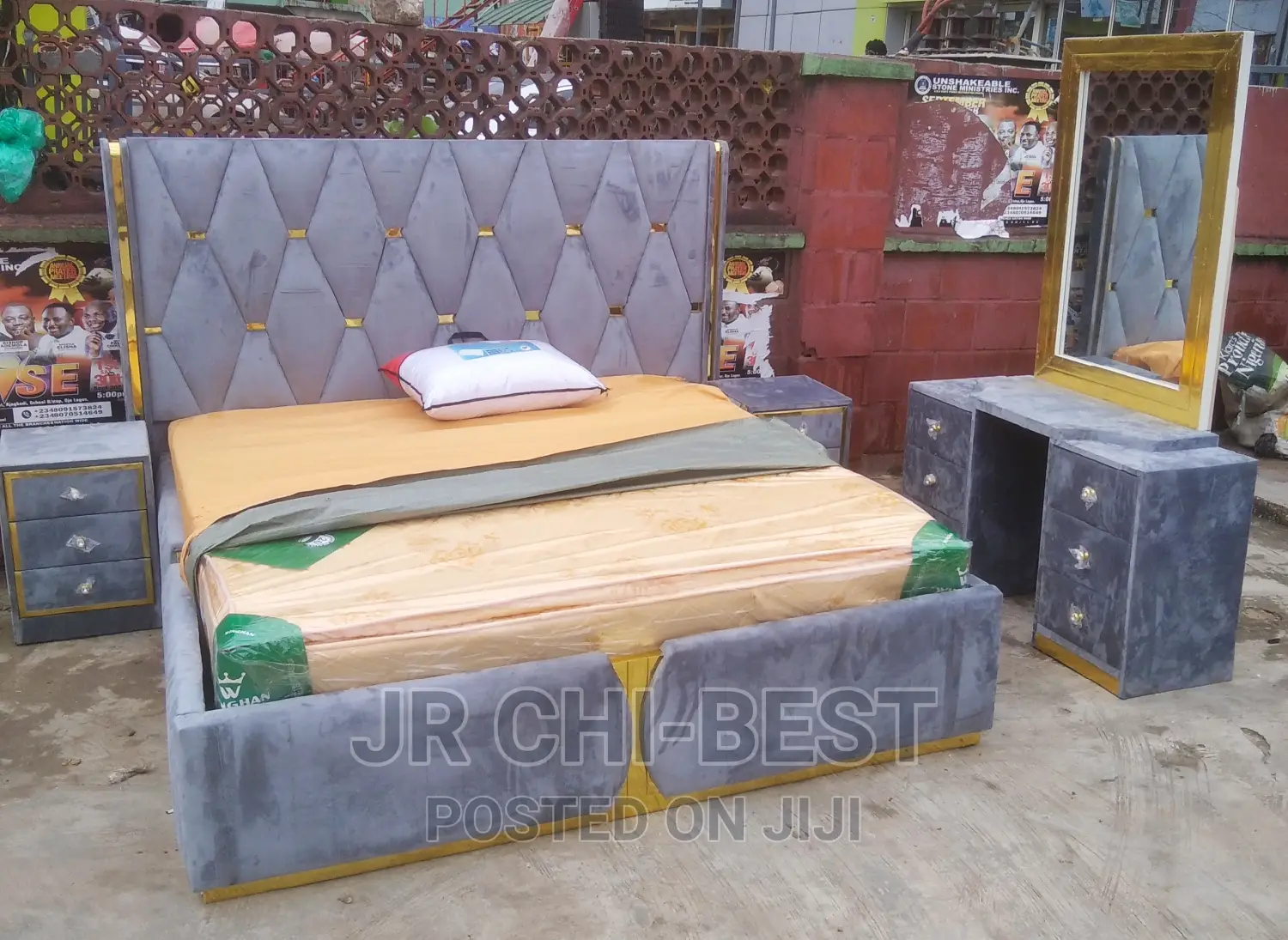 Full Set of Premium 6 by 6 HDF Padded Upholstery Bed Frame