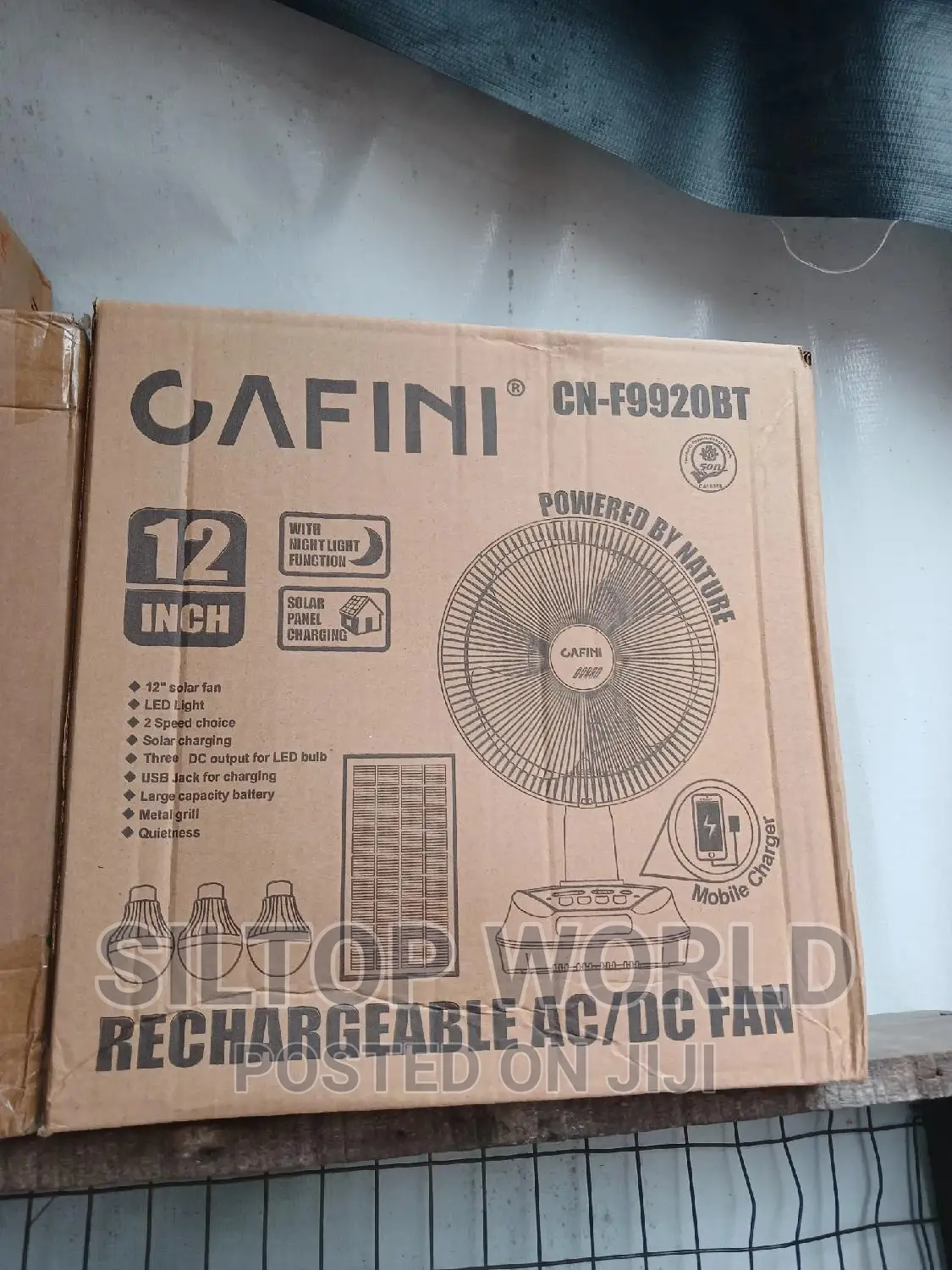 12" Cafini Rechargeable Ac/Dc Fan With 3 Led Bulbs