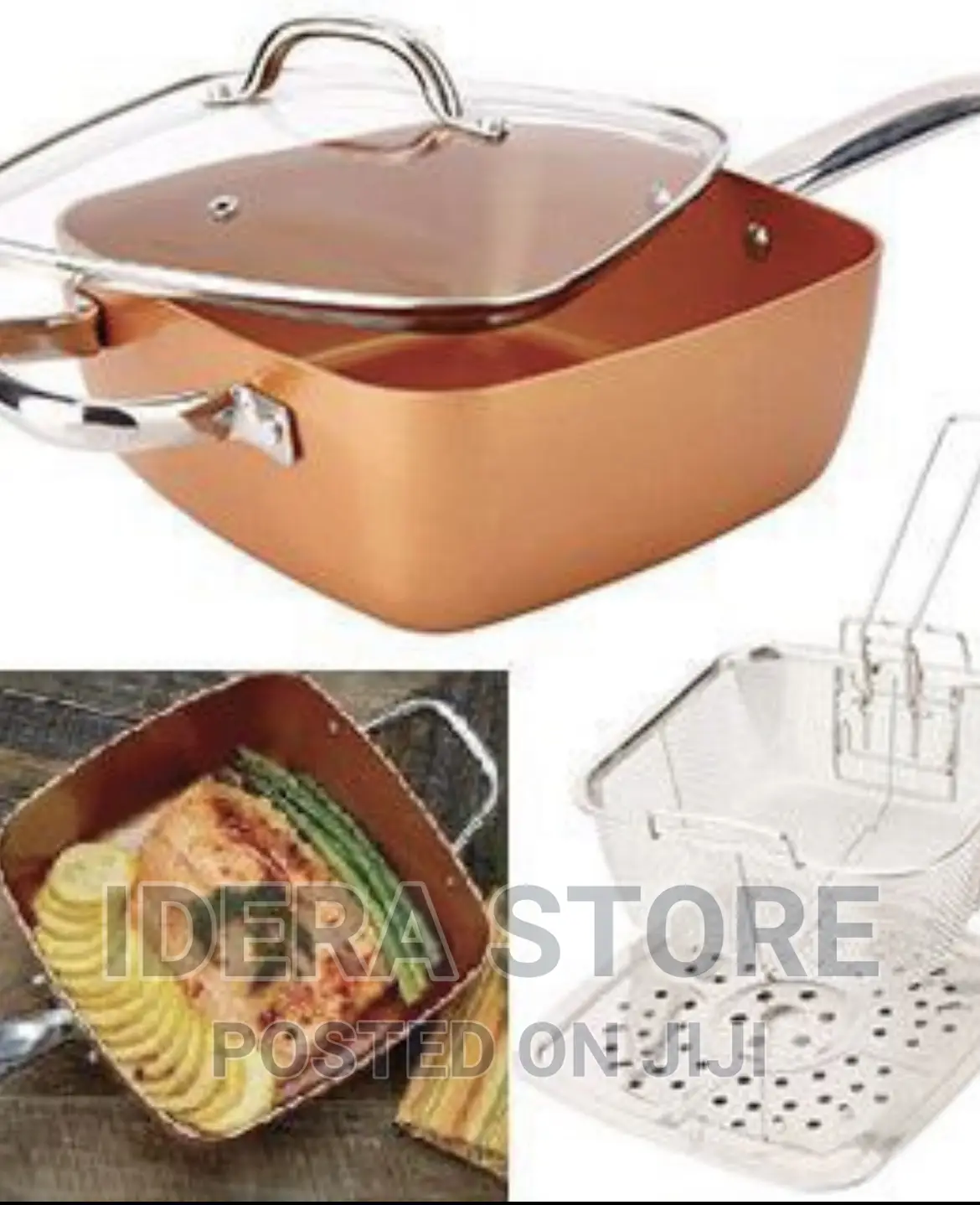 Ceramic Copper Deep Square Non Stick Cooking Pan 4 Piece Set