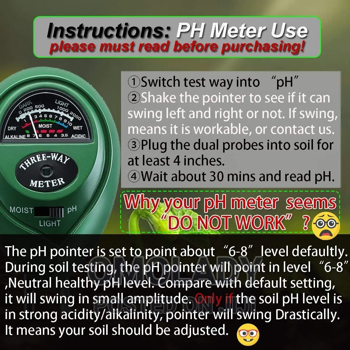 Ph Meter 3 Way Soil Meter Tester