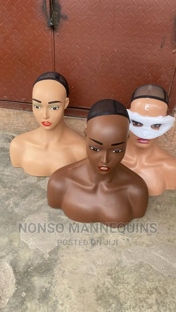 Different Shades Of Female Mannequin Heads With Shoulder