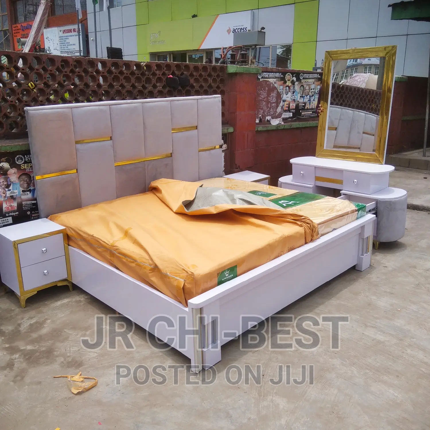Modern Upholstery 6 by 6 Padded Wooden HDF Bed Frame Set