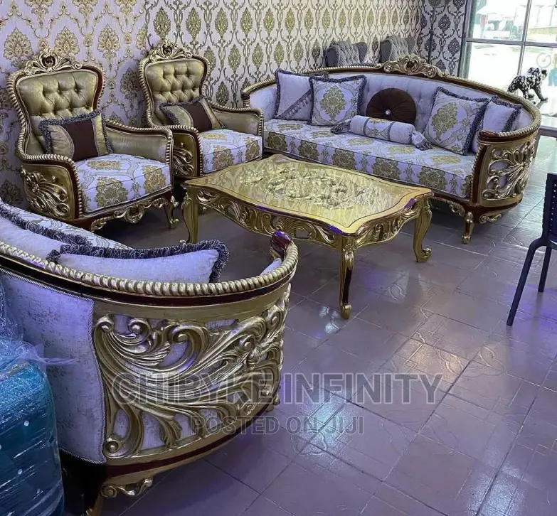 Quality 7 Seaters Living Room Fabric Royal Sofa Chair With Center Table.