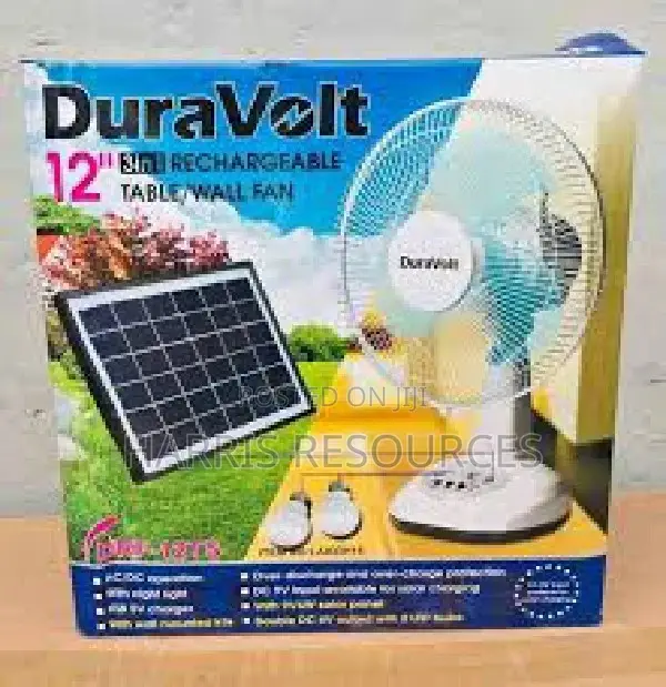 Duravolt 12inches Rechargeable Table Fan With Solar Panel