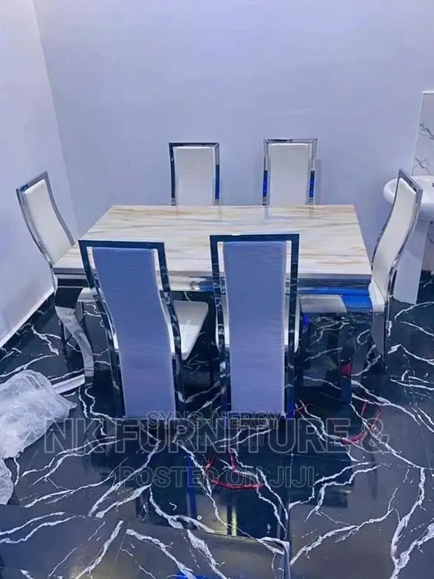 Luxurious 6 Seater Marble Top Dining Table With Chairs.