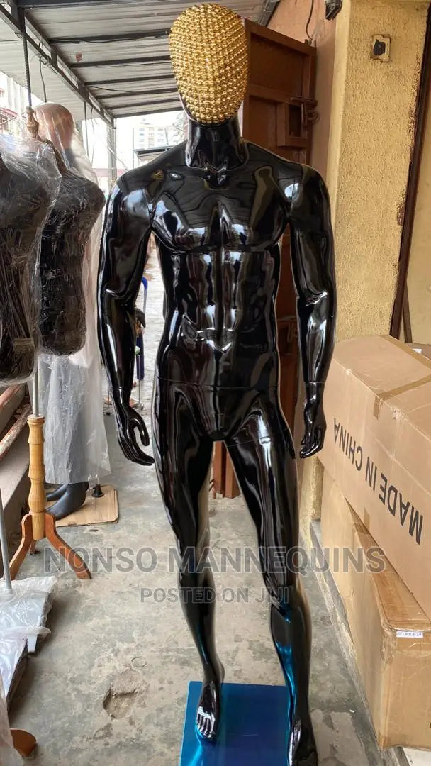 Male Fibre Glossy Black Mannequin With Stone Face