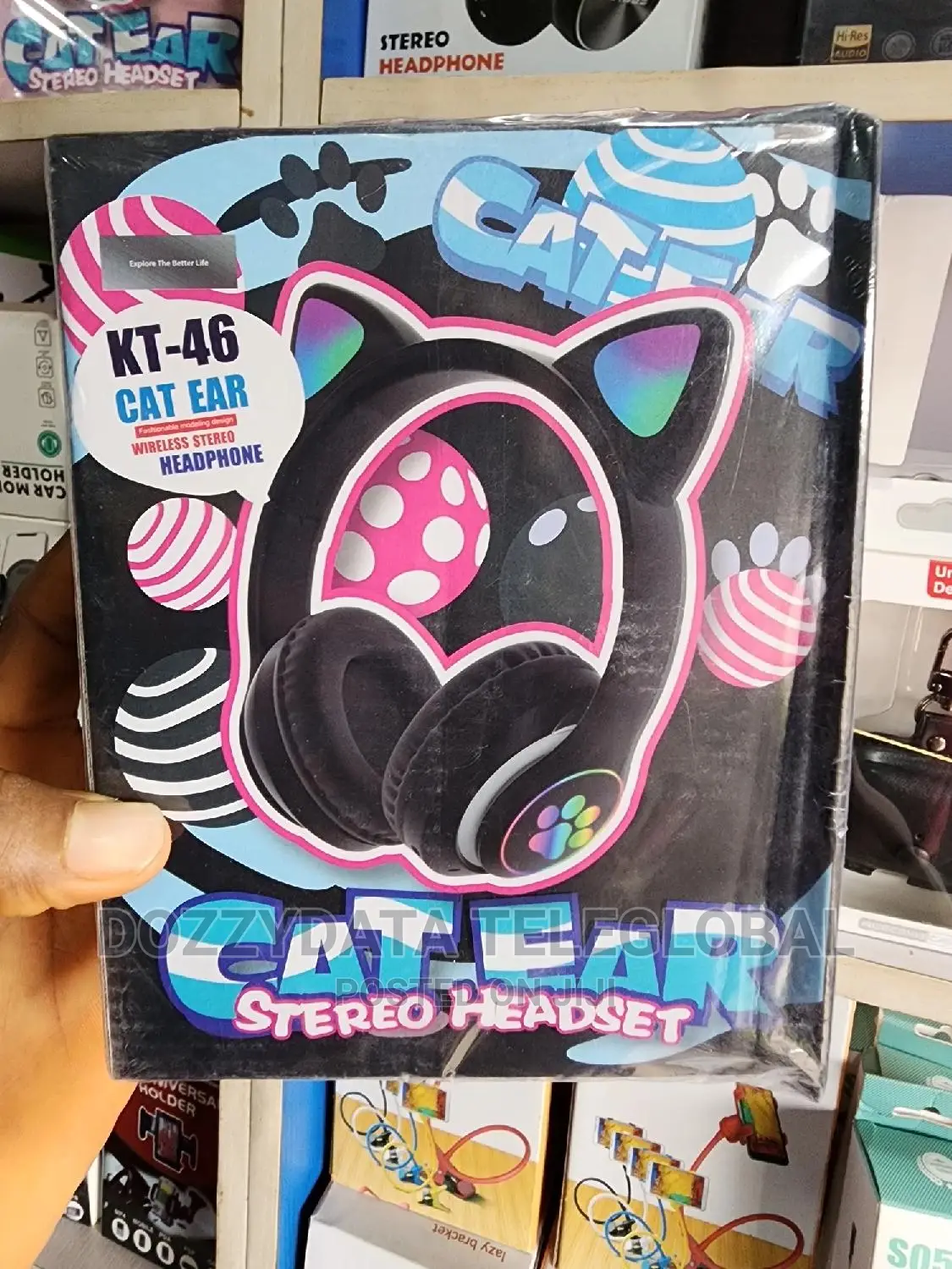 Cat Ears LED Light Bluetooth Wireless Headphones - Black