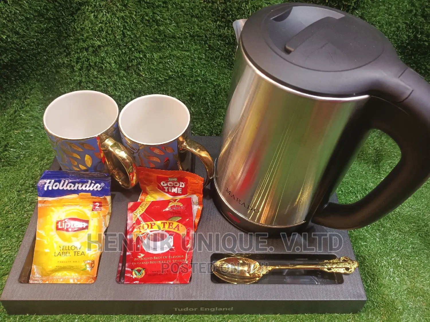 England Hotel Electric Kettle Tray Set With 2 Ceramic Cups)